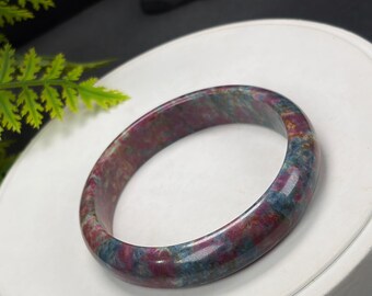 Brazalete de zoisita rubí: 62 mm, brillo de porcelana, rojo, verde, azul, estilo pintura al óleo.