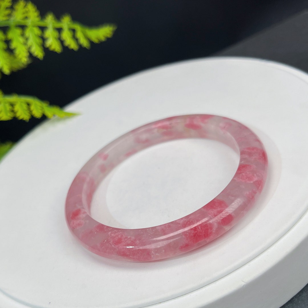 Premium Cherry Blossom Rhodonite Bangle 53+MM Icy Translucent ...