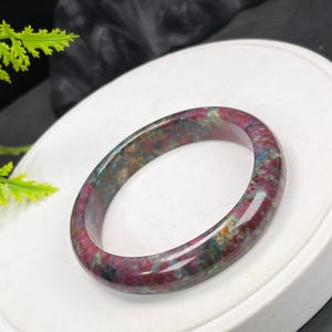 Ruby Zoisite Bangle: 59+MM Porcelain Luster Red Green Blue Oil Painting Style