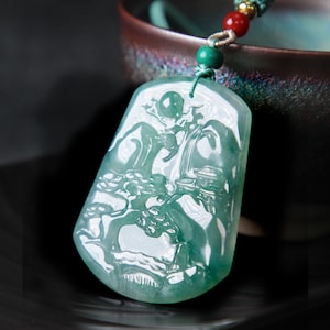 Jadeite Jade Landscape Pendant Certificated Type A Grade A Icy Glutinous Floating Green Exquisite Carving Necklace Traditional Chinese art