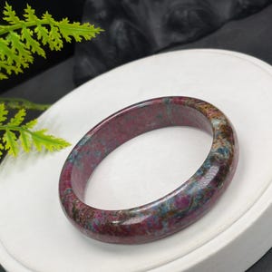 Ruby Zoisite Bangle: 61MM Porcelain Luster Red Green Blue Oil Painting Style