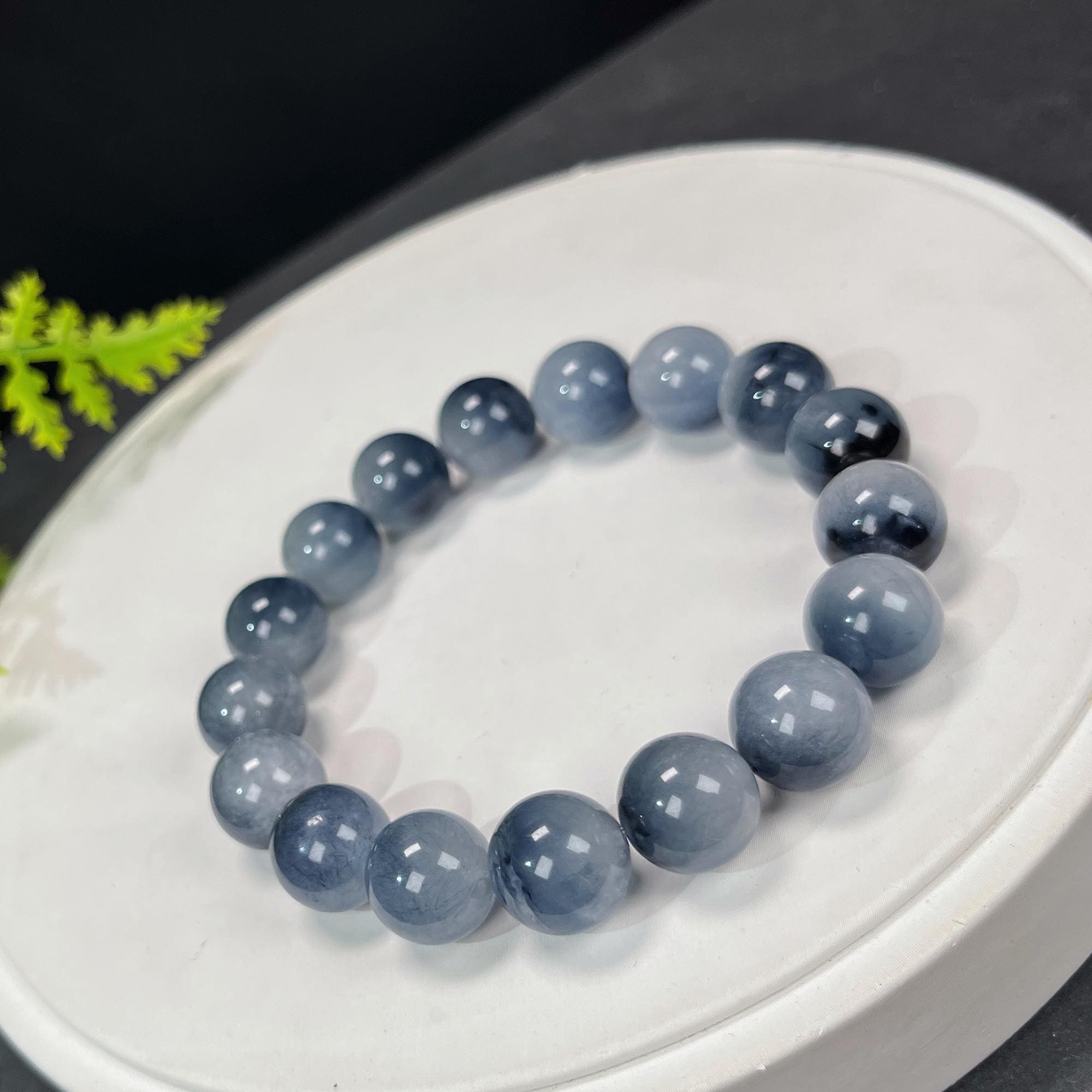High Quality Blue Rabbit Hair Quartz Beaded Bracelet 12mm Icy Translucent Cornucopia Genuine Crystal Bracelet Focus Manifestation Women Gift