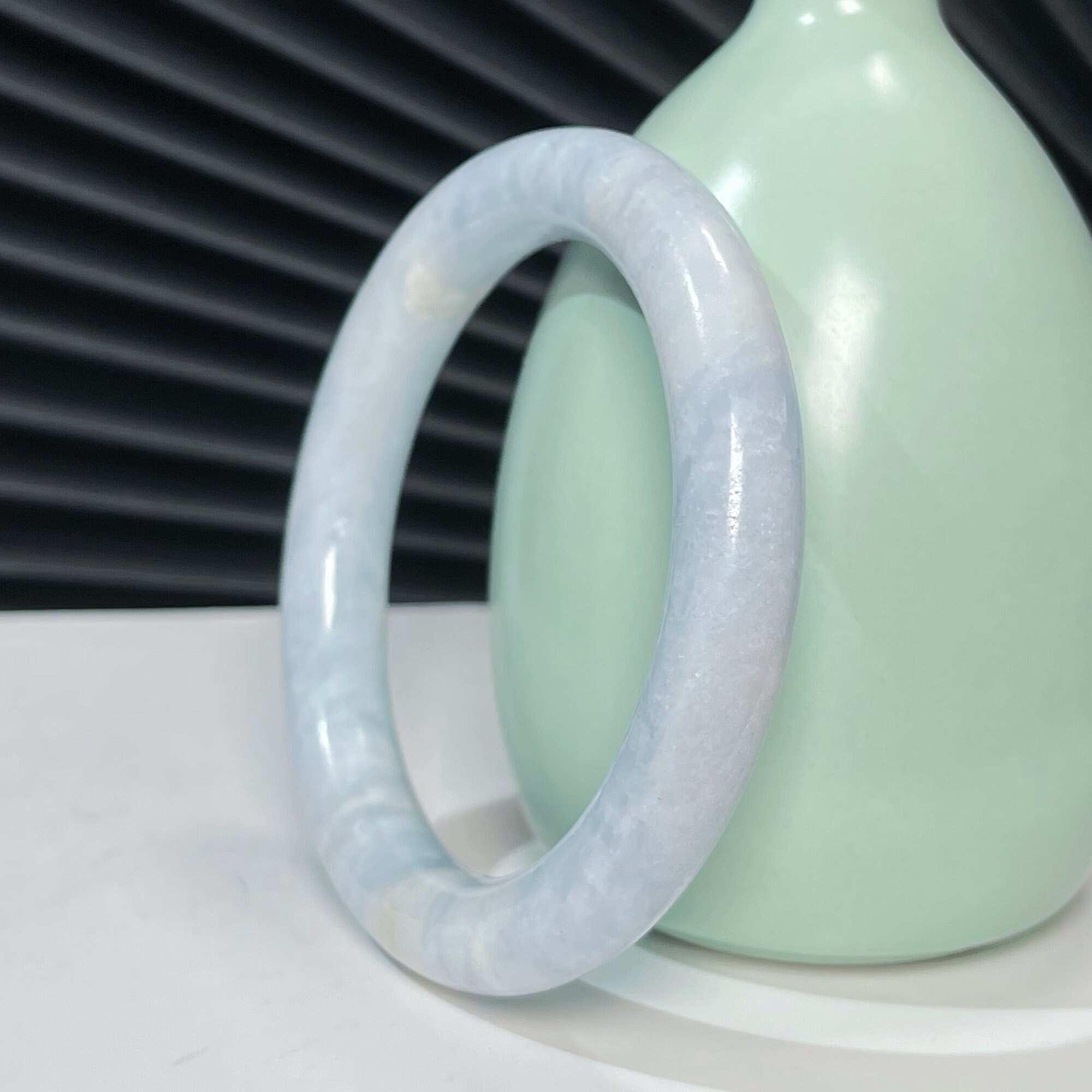 Translucent Angelite Elegant Calcite Bangle Bracelet 59MM Light Blue White Translucent ...
