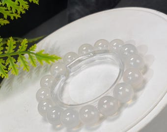 White Agate Beaded Bracelet: 12mm Icy Translucent