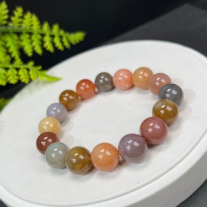 Exquisite Fossilized Coral Beaded Bracelet 12.5mm Icy Translucent Multicolored Lemon Phoenix Tail Genuine Jade Bracelet Vitality Women Gifts