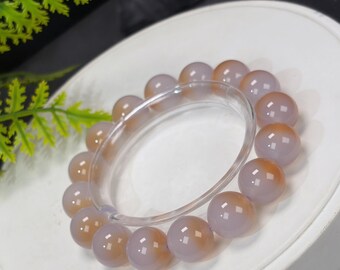 Light Honey Purple Agate Beaded Bracelet: 14mm Icy Translucent Cornucopia