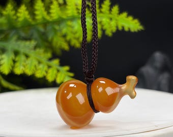 Collar con colgante de ágata naranja claro: Calabaza tallada a mano con ojo celestial transparente y cristalino
