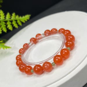 Exquisite Ice South Red Agate Beaded Bracelet 9mm with Lake Green Jade Beads Stacking Auspicious Happiness Protection Vitality Women Gifts