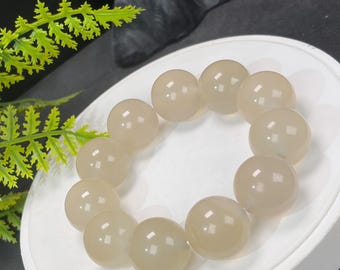 Pulsera de cuentas de ágata color champán: cuentas grandes translúcidas de 22 mm.
