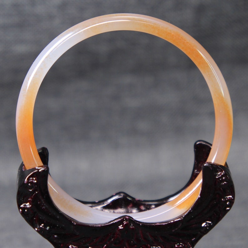 Chalcedony Bangle Bracelet 60MM Certificated Ice Translucent Orange Gradient Agate Bangle Thin Jingle Bangle Carved Unique Gift for Her