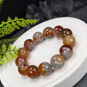 Red Moss Agate Beaded Bracelet: 17.5mm High Icy Translucent Large Beads Floating Green