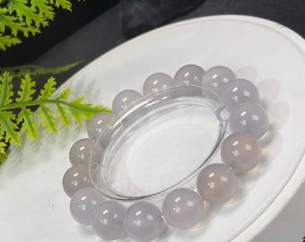 Blue Purple Agate Beaded Bracelet: 14mm Icy Translucent Clean