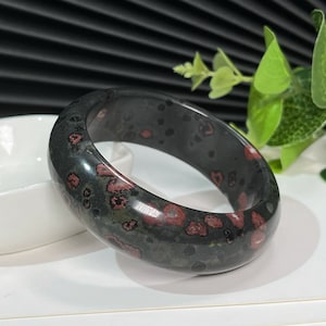 Amazing Plum Blossom Jade Bangle Bracelet 54MM Black Floating Red Green Flower Pattern Gemstone Bracelet Intuition Creativity Gift for Her