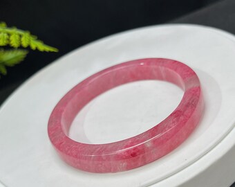 Premium Körsbärsbloms-rodonitarmband 57+MM Icy Translucent Crystalisation Rakskuren fyrkantig kantarmband Reiki-optimism present till henne