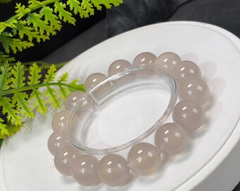 Dusty Pink Agate Beaded Bracelet: 14.7mm Icy Translucent Clean