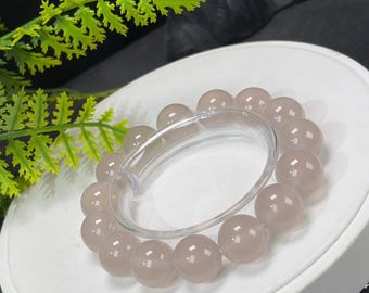 Dusty Pink Agate Beaded Bracelet: 14.7mm Icy Translucent Clean