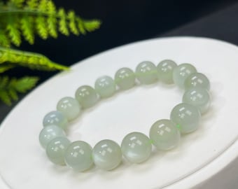Exquisite Green Moonstone Beaded Bracelet 12mm Icy Translucent Cat&#39;s Eye Genuine Gemstone Bracelet Balance Intuition Calming Women Men Gift