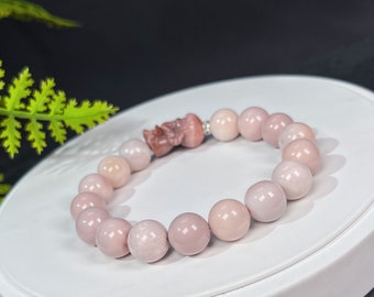 Exquisite Light Pink Alxa Agate Beaded Stretch Bracelet 11.5mm Hand Carved Gradient Pink Angel Gobi Desert Chalcedony Lovely Gift for Her