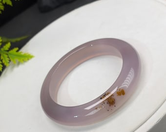 Brazalete de ágata púrpura: 49+ mm, diseño de escamas de dragón translúcidas heladas con flores flotantes