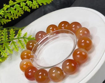 Orange Agate Beaded Bracelet: 16mm Icy Translucent Large Beads