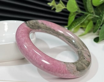 Brazalete de rodonita rosa de 50 mm con pintura paisajística, rodocrosita rosa, ideal como regalo para el chakra del corazón.