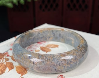 Pulsera de ágata Alxa ultra rara de 59 mm de alto con diseño de roca agrietada de porcelana gris azulada y calcedonia del desierto de Gobi, regalo de felicidad para ella