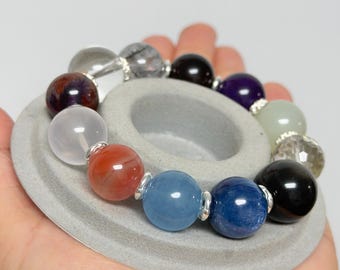 Pulsera de cuentas con piedras preciosas variadas: cuentas grandes de 14-16 mm, multicolor, plata S925.