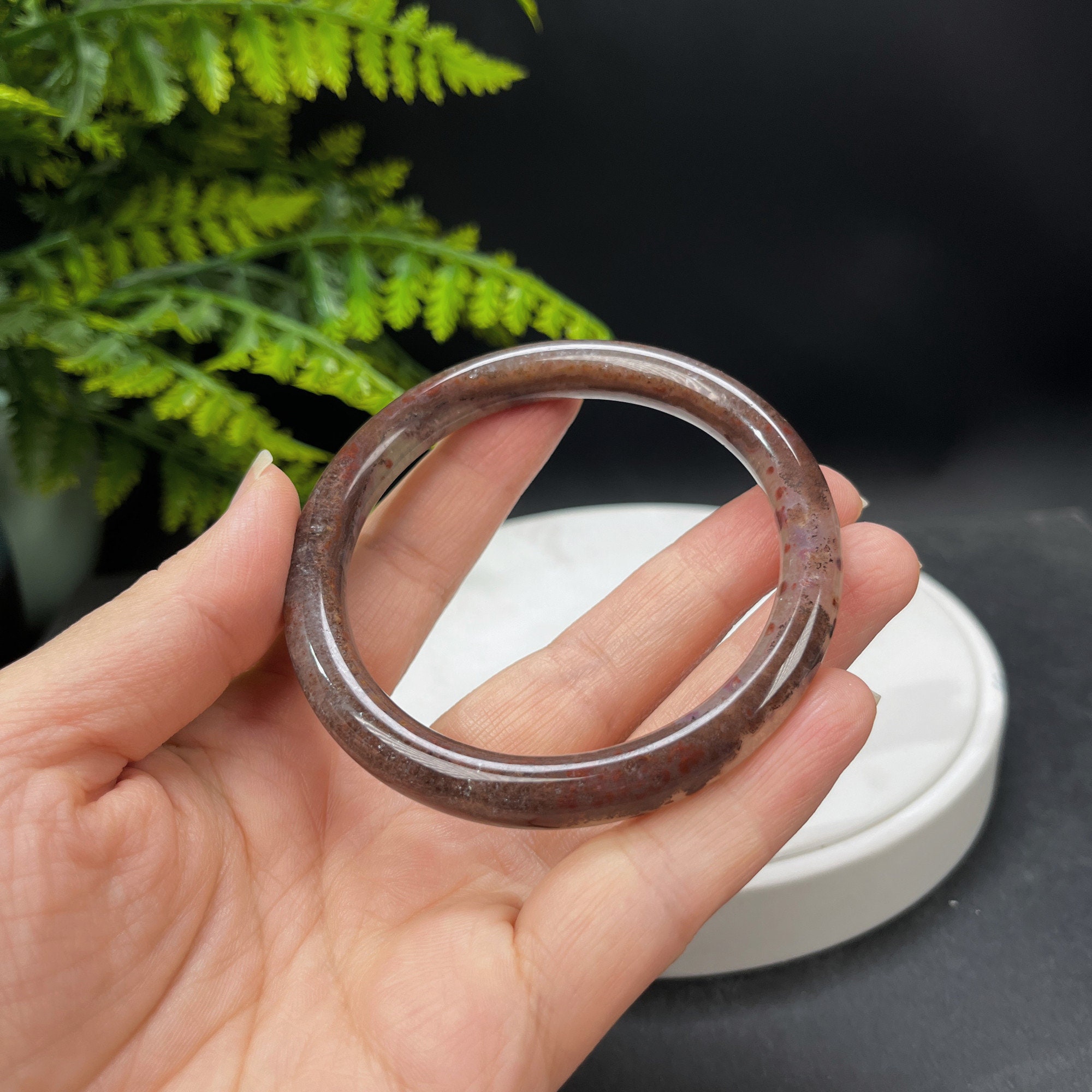 Unique Landscape Agate Bangle 59MM Flake Ice Starlight