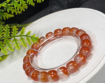 Koi-colored Agate Beaded Bracelet: Icy Translucent Cornucopia Barrel Beads