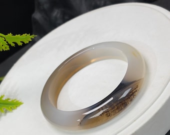 Brazalete de ágata paisajística: 55 mm, translúcido, dendrítico, multicapa, con ojos celestiales.