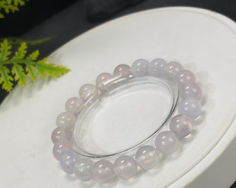 Pulsera de cuentas de ágata blanco hielo morado claro: 9,5 mm, transparente y apilable.