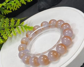 Light Honey Purple Agate Beaded Bracelet: 13.9mm Icy Translucent Cornucopia