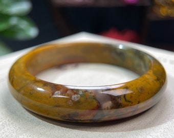 Ocean Jasper Bangle Bracelet 56+MM Icy Old Mine Frog Fish Egg Oil Painting Style Chalcedony Bracelet Tranquility Relieve Stress Gift for Her