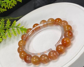 Pulsera de cuentas de ágata naranja: 12 mm, translúcida y cristalina.