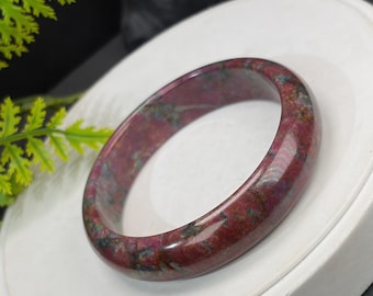 Brazalete de zoisita rubí: 62 mm, brillo de porcelana, rojo, verde, azul, estilo pintura al óleo.
