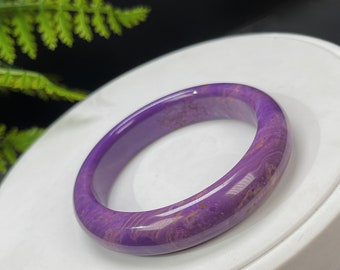 Unique Phosphosiderite Bangle 55MM High Porcelain Celestial Eye Floating Flowers Purple Mica Bracelet meditation Transition Gift for Her
