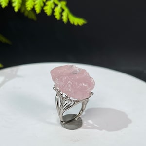 Unique Raw Hibiscus Pink Crystal Ring Adjustable Free Form Mineral Specimen Silver S925 Handmade Wedding Love Amulet Energy Gift for Her