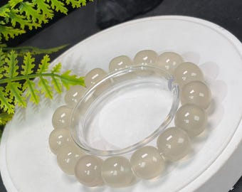 Light Champagne Agate Beaded Bracelet: Icy Translucent Clean Barrel Beads