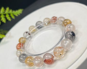 Exquisite Herkimer Diamond Beaded Bracelet 11mm Flake Ice Transparent Multicolor Genuine Herkimer Crystal Bracelet Attunement Women Gifts