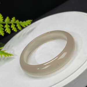 High Quality Light Champagne Gray Agate Bangle 52+MM High Icy Transparent Clean Chalcedony Bracelet Encourage Harmony Chakra Gift for Her