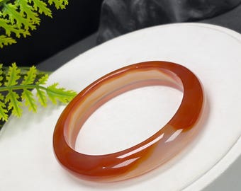 Brazalete de ágata degradada naranja rojiza: Cornucopia translúcida helada de 60 mm