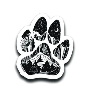 Dog Paw Sticker, Glossy Vinyl Sticker, Black and White Sticker, Illustrated Sticker, Waterproof Sticker for Water Bottles, Nature Sticker