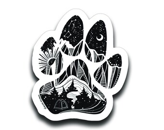 Dog Paw Sticker: Glossy Black and White - Durable Vinyl Decal