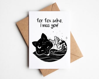 Miss You Card, Black and White Card, Illustrated Greeting Card, Nature Card, 5x7 Card, Friendship Card, Blank Inside, Best Friend Card, PNW