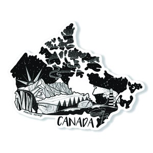 Canada Sticker, Black and White Stickers, Illustrated Sticker, Glossy Vinyl Sticker, Nature Sticker, Waterproof Sticker, Laptop Decal