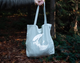 Moon and Climber, Reusable Bag, Shopping Bag, Eco Friendly Gift, Canvas Bag, Eco-Friendly Tote Bag, Yellow Tote Bag, 15"x 17"