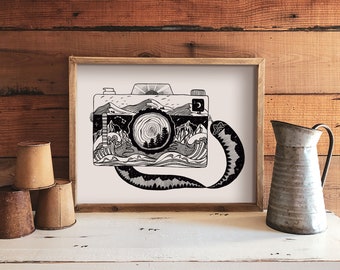 Camera Illustration Print: PNW Inspired Art (Multiple Sizes Available)