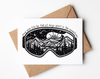 Mountain Ski Congratulations Card - Minimalist Black and White Art