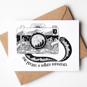 Biglietto per fotocamera, Biglietto di amicizia, Biglietto di anniversario, Biglietto di auguri illustrato, Biglietto in bianco e nero, Biglietto semplicemente perché, Biglietto 5x7, Interno vuoto