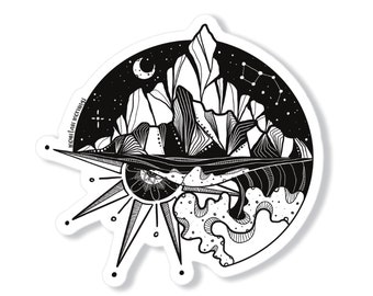 Sea to Sky Mountain Sticker: Waterproof Vinyl Decal (Black & White)